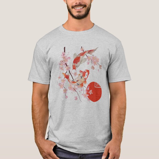 Cherry Blossom Koi Carp Fish Japanese Sakura Graph T-Shirt (Front)