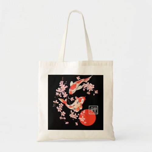 Cherry Blossom Koi Carp Fish Japanese Sakura Graph Tote Bag