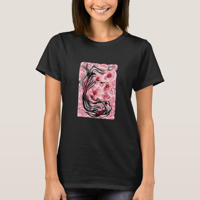 Cherry Blossom Koi Japanese Koi Carp Spring Nishik T-Shirt (Front)
