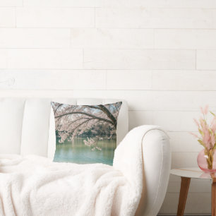 cherry blossom lake throw pillow