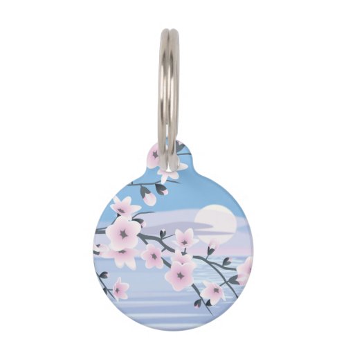 Cherry Blossom Landscape Sea Pet ID Tag