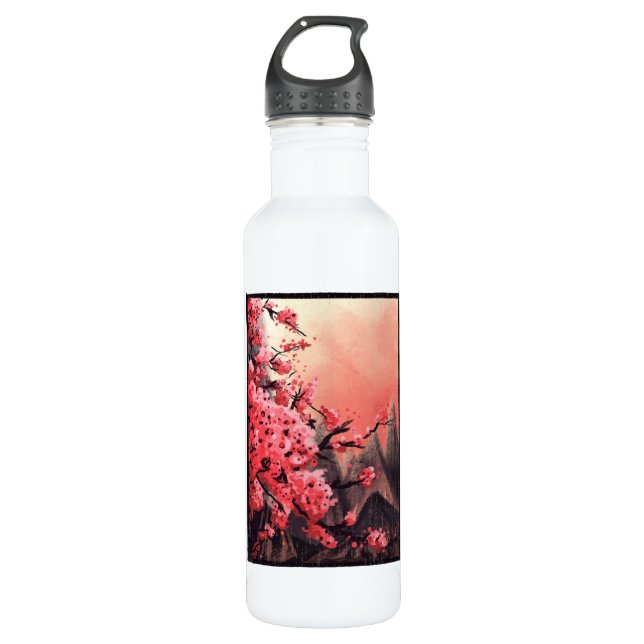 Cherry blossom landscape stainless steel water bottle (Front)