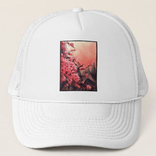 Cherry blossom landscape trucker hat