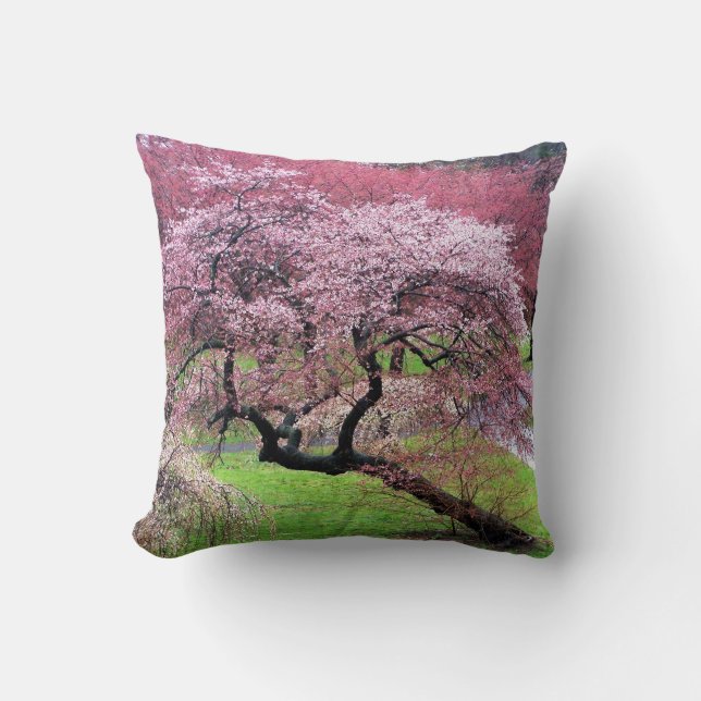 Cherry Blossom Lane Throw Pillow (Front)