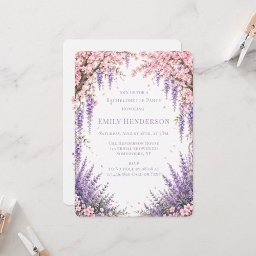 Cherry Blossom Lavender Tree Bachelorette Party Invitation