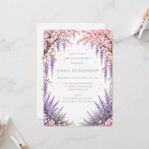 Cherry Blossom Lavender Tree Brunch & Bubbly Invitation