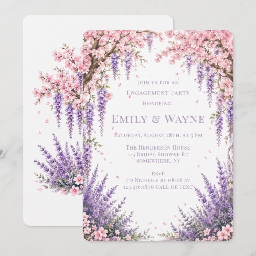 Cherry Blossom Lavender Tree Engagement Party Invitation