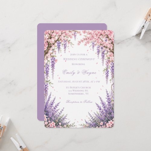 Cherry Blossom Lavender Tree Wedding Ceremony  Invitation