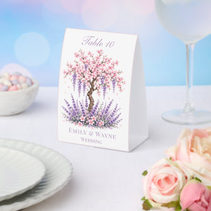 Cherry Blossom Lavender Tree Wedding Paper Table Tent