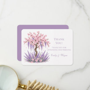 Cherry Blossom Lavender Tree Wedding Thank You Card