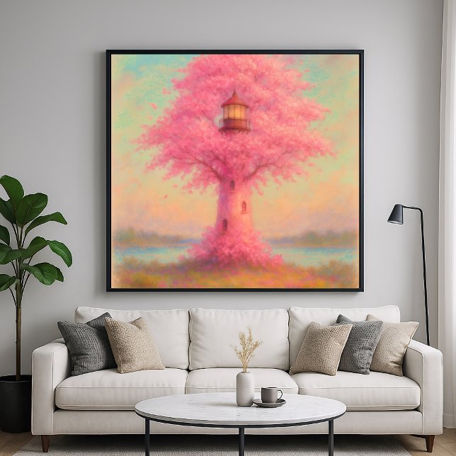 Cherry Blossom Lighthouse - Pastel Painting Style Poster (Creator Uploaded)