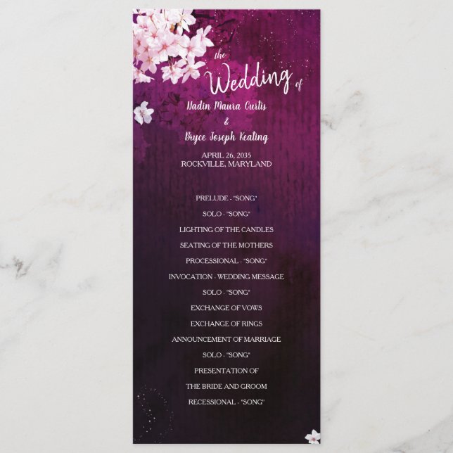 Cherry Blossom Long Vertical Wedding Flat Program (Front)