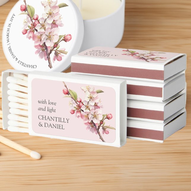 Cherry Blossom Love and Light Wedding Favor Matchboxes (Matchbox favors from the Cherry Blossom Wedding Collection by Darling & May)