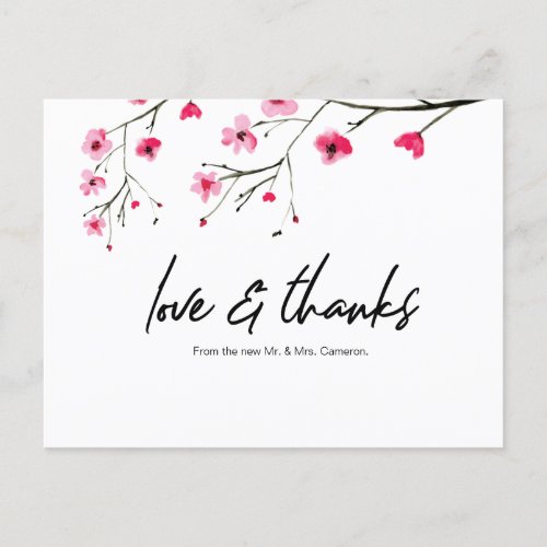 Cherry Blossom love and thanks Wedding Thank You Postcard
