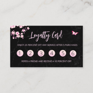 Cherry Blossom Loyalty Card Pink Black Marble
