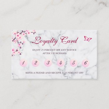 Cherry Blossom Loyalty Card Pink Gray Marble by NinaBaydur at Zazzle