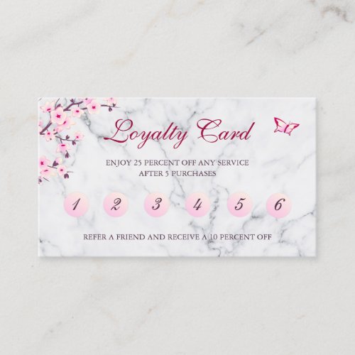 Cherry Blossom Loyalty Card Pink Gray Marble