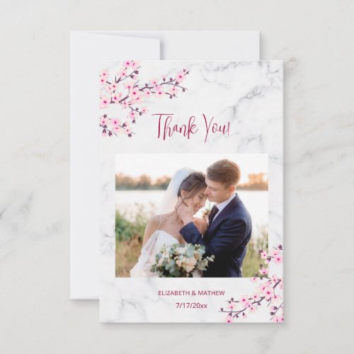Cherry Blossom Marble  Photo Wedding Thank You