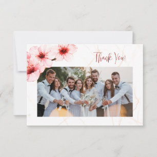 Cherry Blossom Marble Photo Wedding Thank You Card
