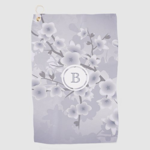 Cherry Blossom Mauve Floral Monogram Golf Towel