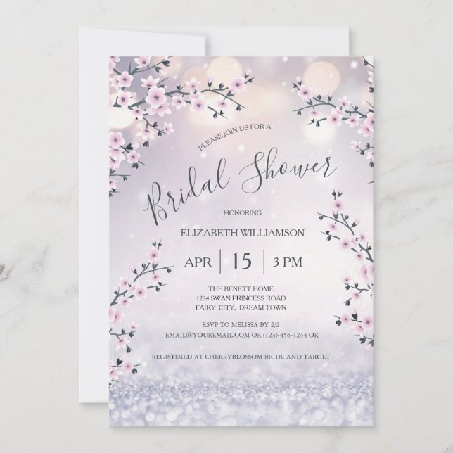 Cherry Blossom Mauve Glitter | Bridal Shower Invitation (Front)
