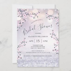 Cherry Blossom Mauve Glitter Bridal Shower Invitation