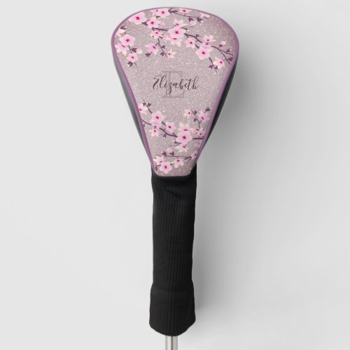 Cherry Blossom Mauve Glitter Girly Monogram  Golf Head Cover
