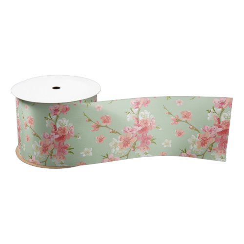 Cherry blossommintjadetrendybeautifulpattern satin ribbon