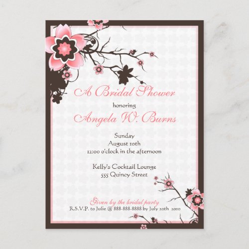 Cherry Blossom Modern Custom Bridal Shower Invitation Postcard