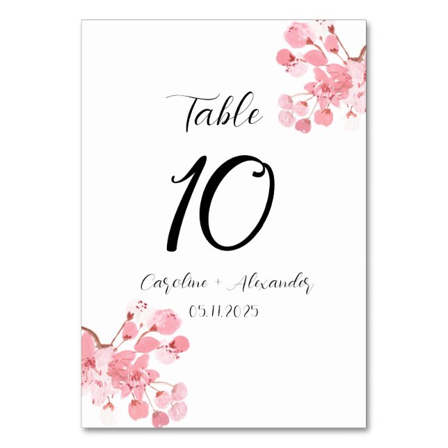 Cherry blossom Modern Oriental Sakura Wedding Tabl Table Number (Front)