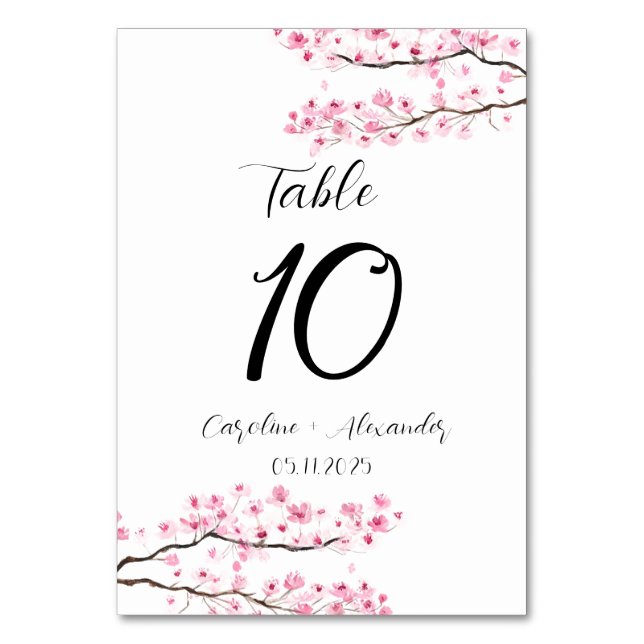 Cherry blossom Modern Oriental Sakura Wedding Table Number (Front)