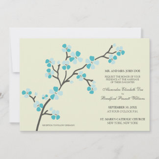 Cherry Blossom Modern Wedding Invitation :: aqua