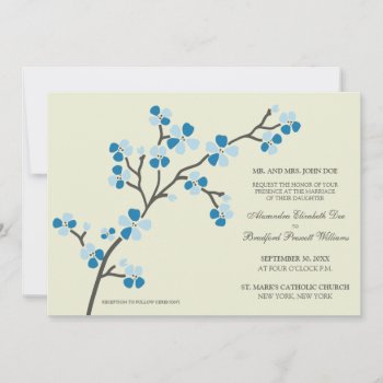 Cherry Blossom Modern Wedding Invitation :: Blue by TheWeddingShoppe at Zazzle