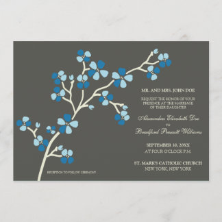 Cherry Blossom Modern Wedding Invitation :: blue