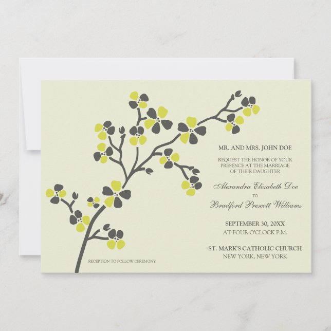 Cherry Blossom Modern Wedding Invitation :: citrus (Front)