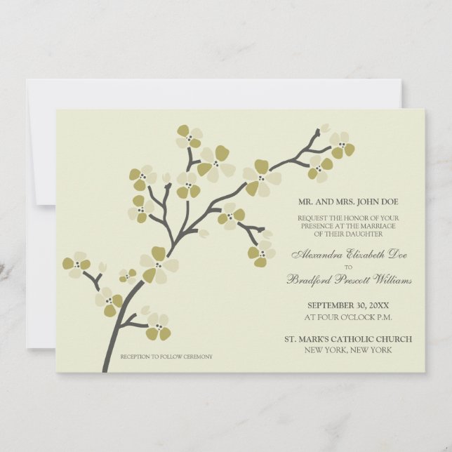 Cherry Blossom Modern Wedding Invitation :: olive (Front)