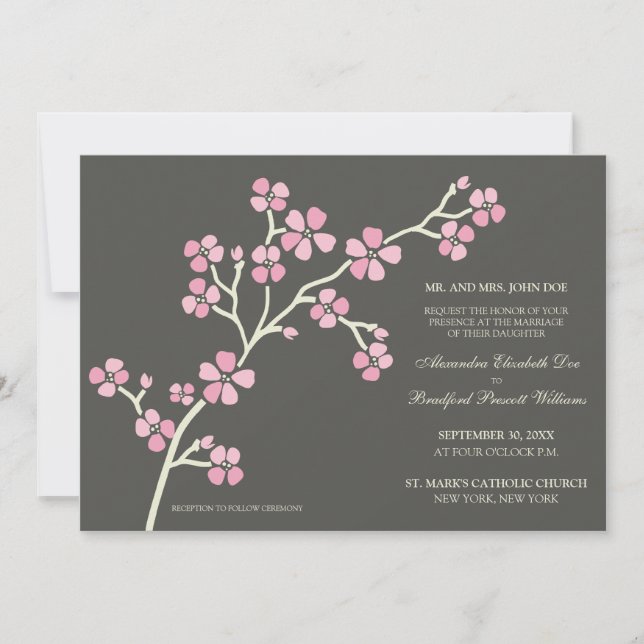 Cherry Blossom Modern Wedding Invitation :: pink (Front)