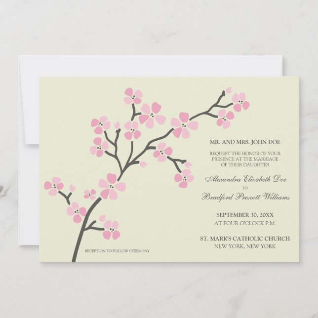 Cherry Blossom Modern Wedding Invitation :: pink (Front)