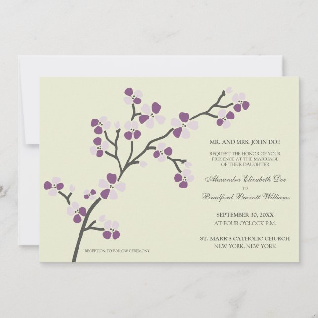 Cherry Blossom Modern Wedding Invitation :: purple (Front)