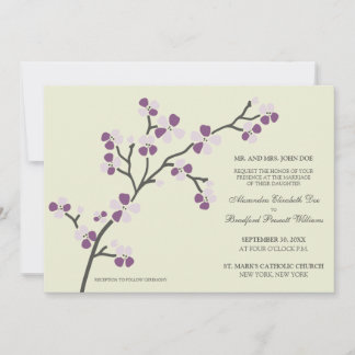 Cherry Blossom Modern Wedding Invitation :: purple