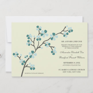 Cherry Blossom Modern Wedding Invitation :: teal