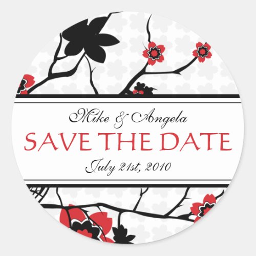 Cherry Blossom Modern Wedding Save the Date Classic Round Sticker