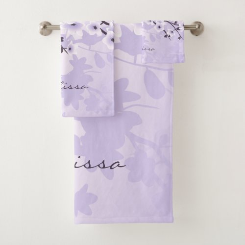 Cherry Blossom Monogram Purple Floral Bath Towel Set
