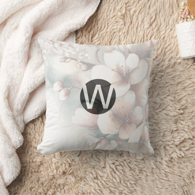 Cherry Blossom Monogram Throw Pillow (Blanket)