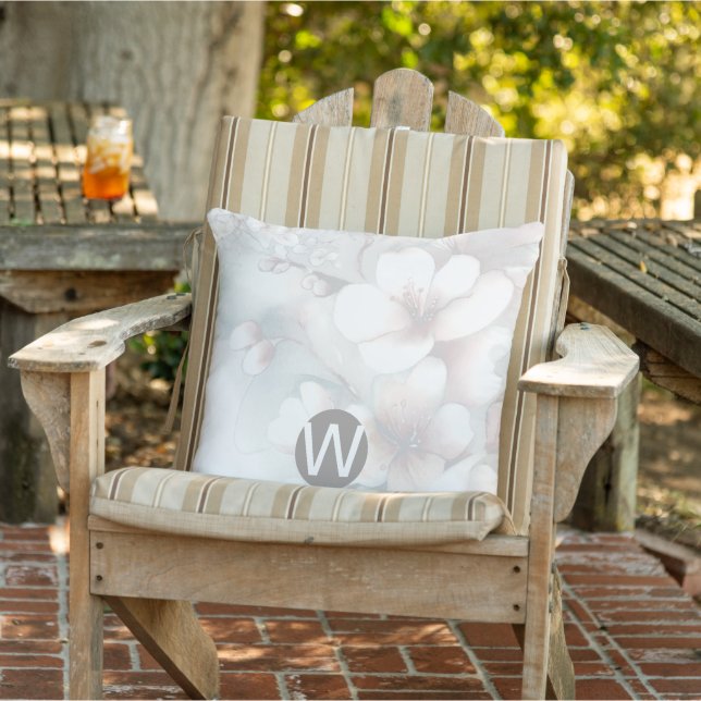 Cherry Blossom Monogram Throw Pillow (Chair)
