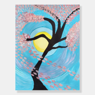 Cherry Blossom Moon Hand Painted Acrylic Nature Ar Foam Board