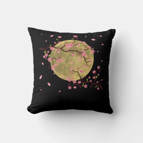 Cherry Blossom Moon Japanese Sakura Tree Throw Pillow