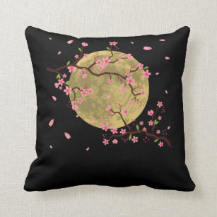 Cherry Blossom Moon Japanese Sakura Tree Throw Pillow