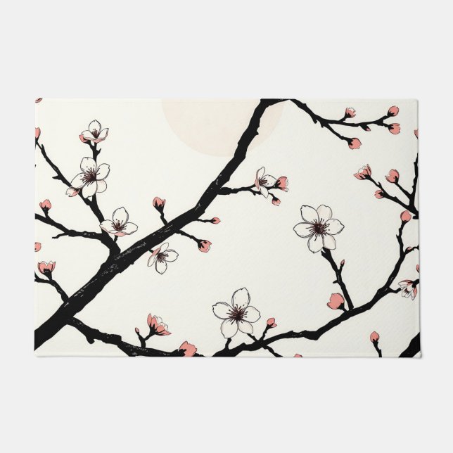 Cherry Blossom Moon Minimal Pattern Doormat (Front)