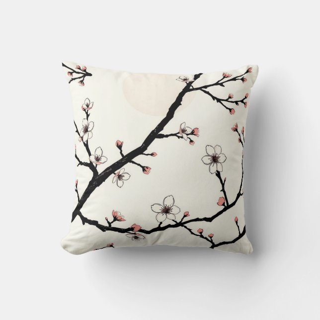 Cherry Blossom Moon Minimal Pattern Throw Pillow (Front)